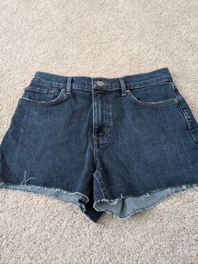 Express Midi High Rise Dark Washed Jean Denim Shorts 6